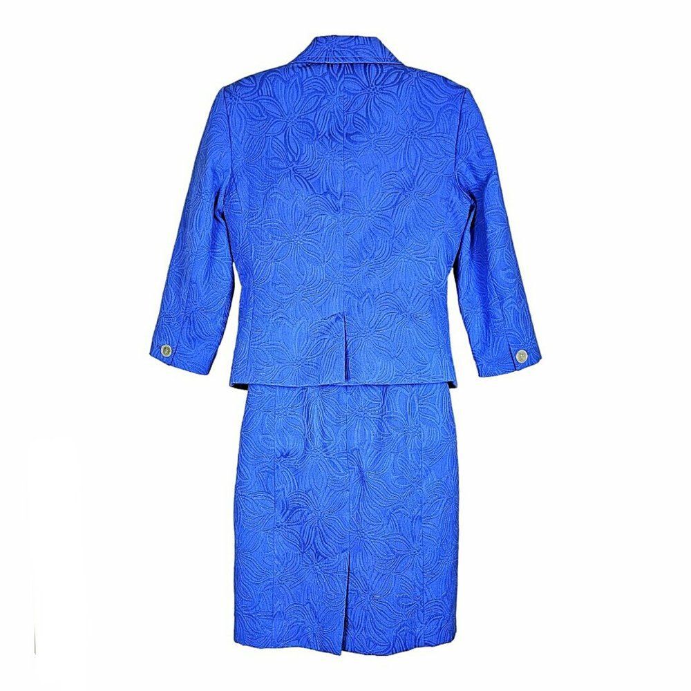 Talbots 2 Pc Jacket Dress Combo Set Blue Floral Jacquard Print size 10 - Picture 3 of 10
